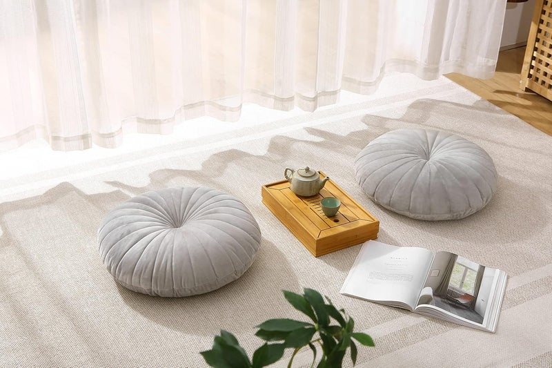 Volple Floor Pillow Meditation Cushion Round Large Floor Pillows Seating for Adults, Velvet Thick Floor Cushions for Yoga Living Room Balcony Outdoor Tatami 18inches（Grey） - Image 4